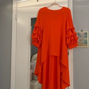 Elegant Orange Ruffle Sleeve Dress